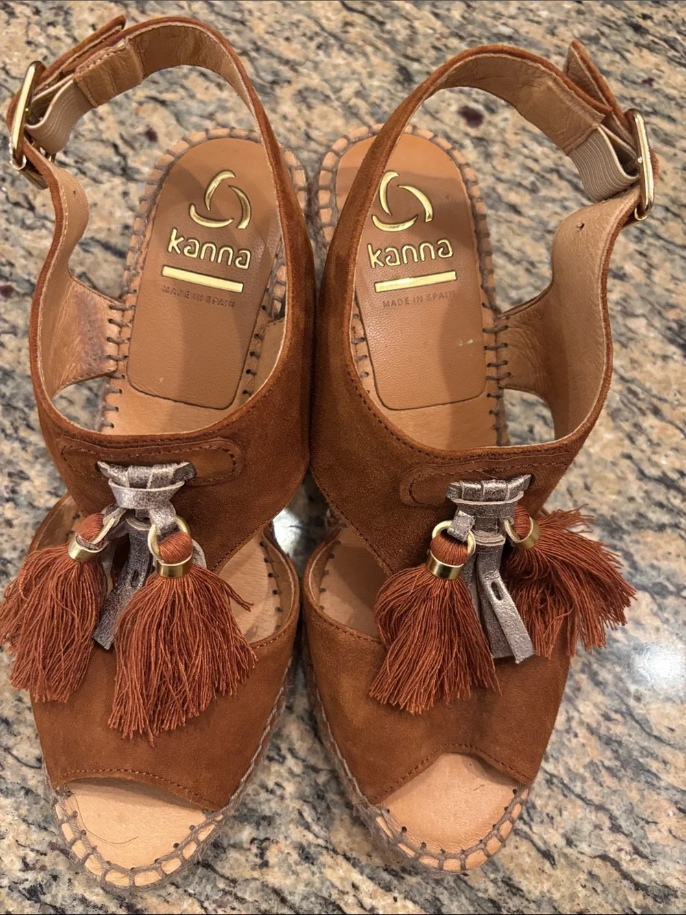kanna Made in Spain Suede Tassel Espadrille Wedge Sandals | EU 38 | US 7.5